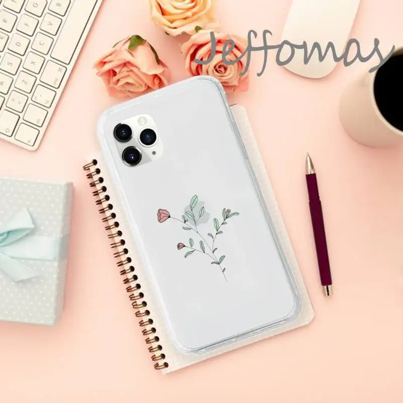 

Flower Aesthetic art Phone Case Transparent for iPhone 11 12 mini pro XS MAX 8 7 6 6S Plus X 5S SE 2020 XR