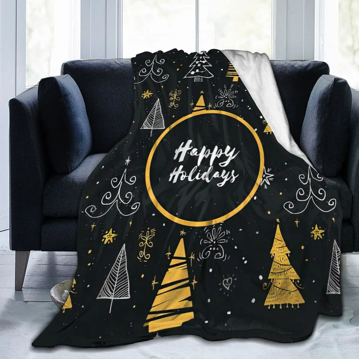 

Christmas Metallic Ultra Soft Blanket Plaid Puzzle Sublimation Cartoon Bedding Flannel Children's and Adult Bedroom Decor0