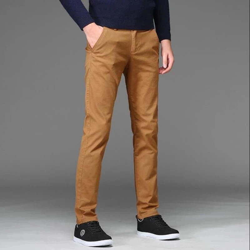 

Pants Men Business Straight Cotton Trousers Stretch Man Elastic Slim Fit Casual Big Plus Size 42 44 46 Black Khaki Red Blue Pant