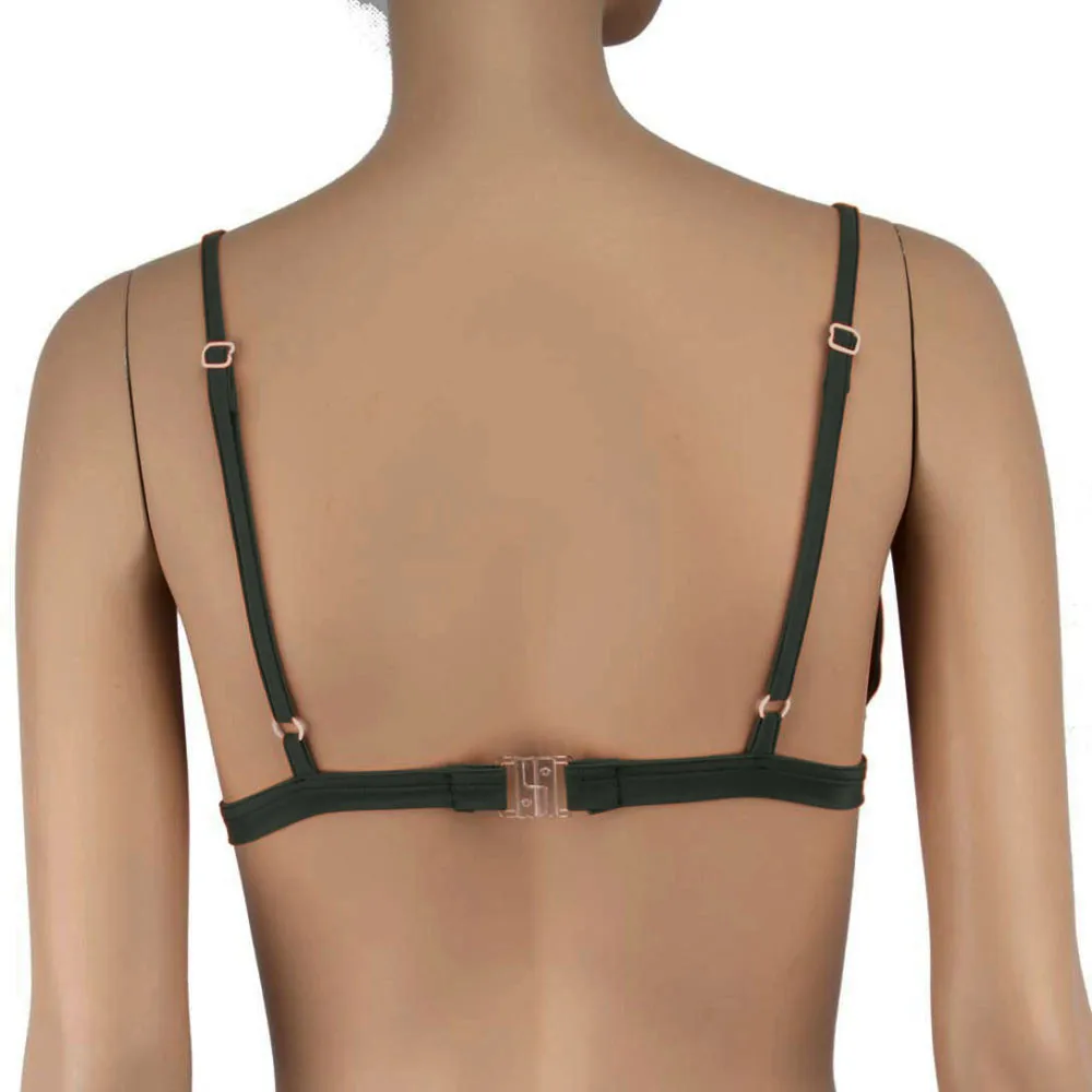 Простой однотонный купальник-бикини винно-красный топ на бретельках бюстгальтер