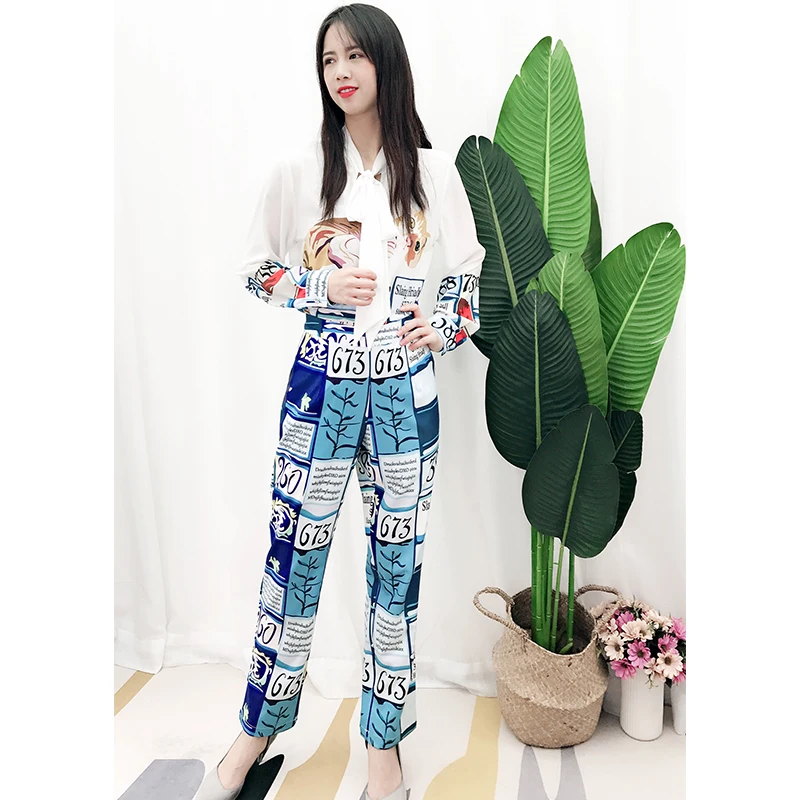 New set 2020 spring and summer women s European and American personalized Leggings printing fashion suit