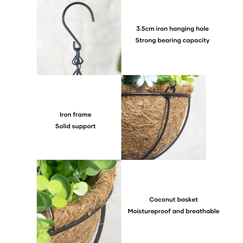 

High Hanging Coconut Flower Pot Iron Craft Vegetable Planter Pot for Home Garden Decoration LG66