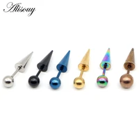 6mm diameter round ball spike cone tip stainless steel men screw back pierced stud earrings 6 colors