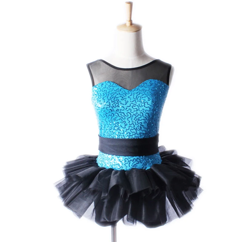 Голубое Детское трико с короткими рукавами для девочек гимнастическое балетное