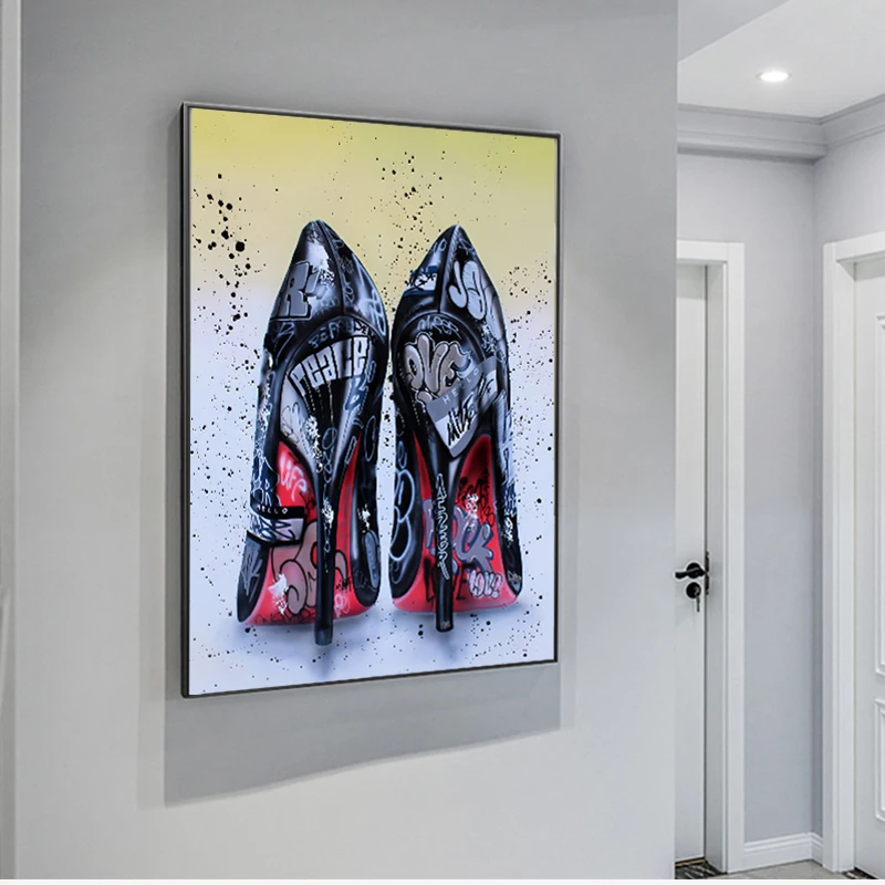 

Women Black High Heels Shoes Graffiti Art Canvas Painting on The Wall Graffiti Posters Prints Wall Picture for Living Room Decor
