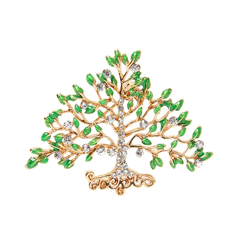 

Luxury Tree Of Life Rhinestone Brooches Pin For Women Crystal Green Brooch Corsage Jewelry Party Clothes Collar Pins Accessories