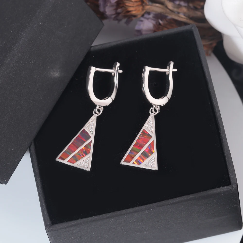 Женский комплект украшений CiNily сережки-подвески с зеленым и оранжевым огненным