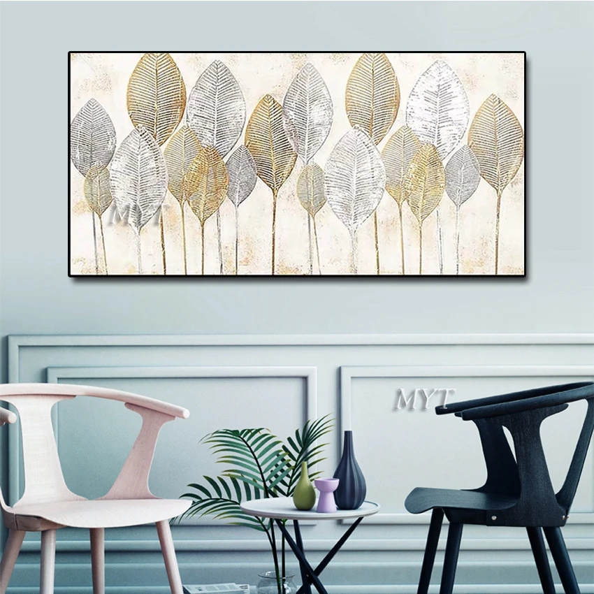 

Free shipping pure hand-painted oil painting leaf painting on canvas modern home decor art wall picture