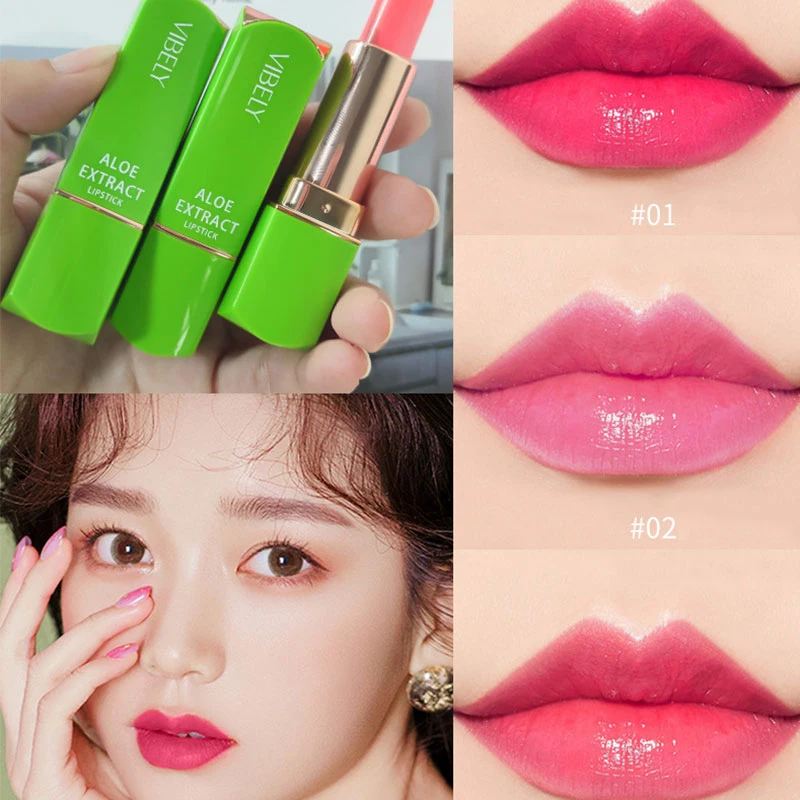 

Aloe Vera Lipstick Lip Balm Lip Gloss Moisturizing Temperature Color Change Lip Makeup Long Lasting Lip Gloss Beauty Lip Makeup
