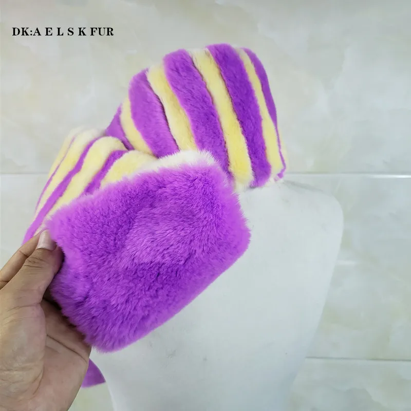 Зимний женский теплый шарф из кролика Рекс, высококачественный мягкий модный полосатый шарф из кролика Рекс, толстый двухслойный женский шарф