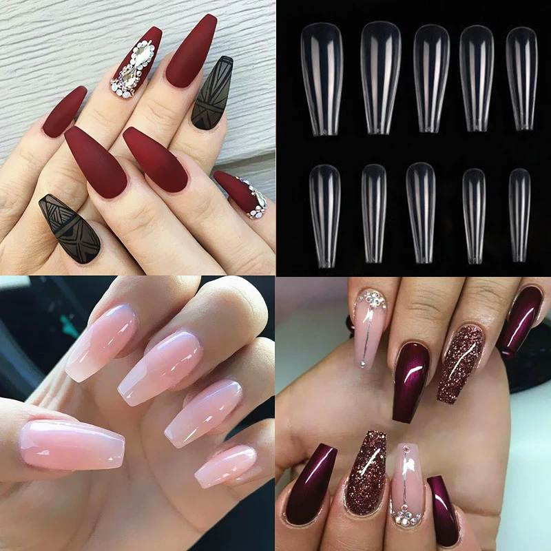 

Classic Extra Long Coffin False Nails Ballet Fake Nails Display Tips Acrylic Transparent/White High Heel Full Set 100pieces/bag