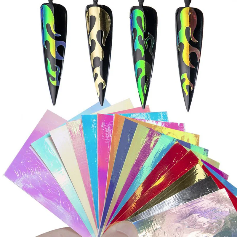 16 шт. голографические наклейки для ногтей в виде пламени|Стикеры и наклейки| |