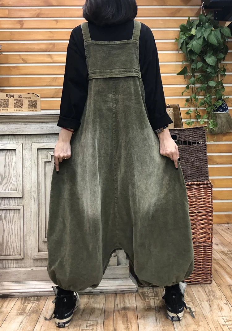 

Corduroy Jumpsuits Women Drop Crotch Rompers Baggy Suspenders Corduroy Cross-pants Autumn Winter Loose New Thick Overalls