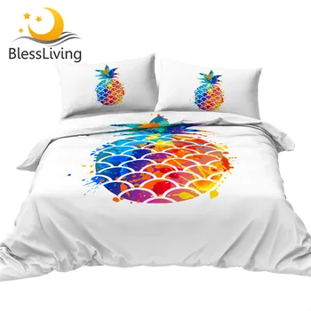 BlessLiving Pineapple Bedding Set Colorful Summer Quilt Cover Tropical Fruit 3D Bed Cover Queen Luxury Glitter Bed Set Dropship 1