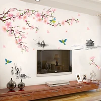 9 kinds large light flowers wall stickers tree bird home decor for sofa tv chinese style home decoration for bedroom living room