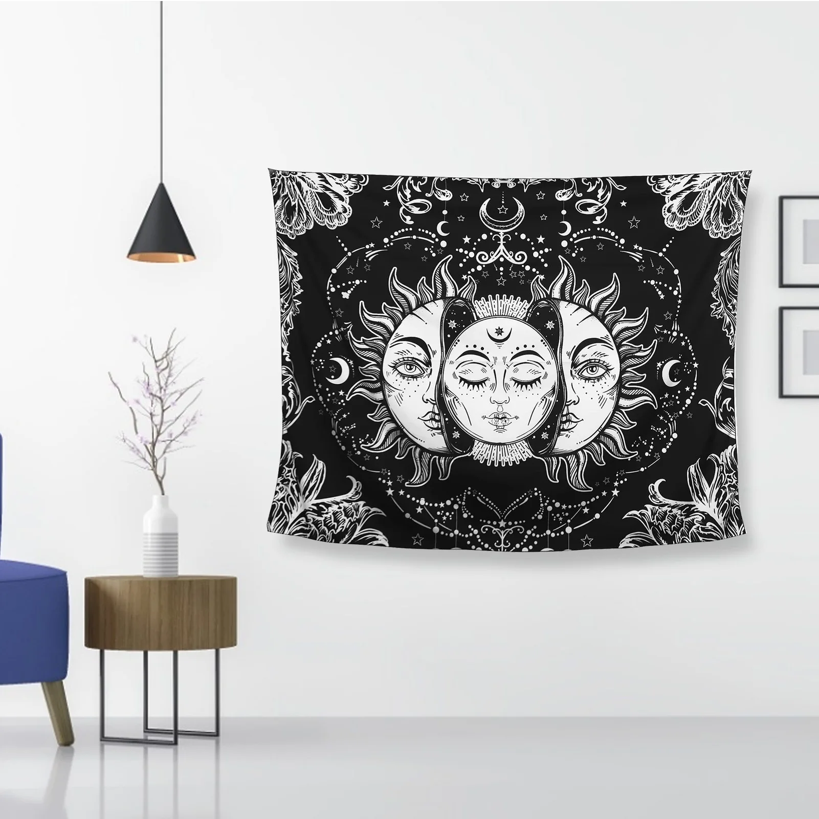 

White Black Sun Moon Mandala Tapestry Wall Hanging Celestial Wall Tapestry Hippie Wall Carpets Dorm Decor Psychedelic Tapestry