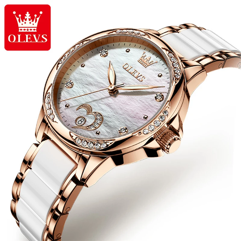 

OLEVS модные новые женские повседневные алмазные в форме сердца HD светящиеся водонепроницаемые механические Автоматические часы с ремешком ...