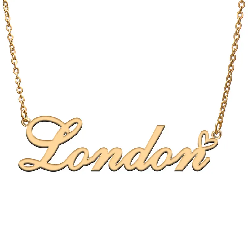 

Love Heart London Name Necklace for Women Stainless Steel Gold & Silver Nameplate Pendant Femme Mother Child Girls Gift