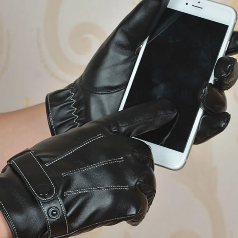 Мужские кожаные перчатки с сенсорным экраном Осень-зима 2020 черные из