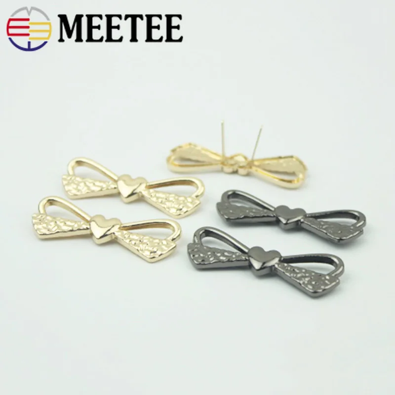 

Meetee 10/20pcs 17X47mm Metal Heart Bows Shoes Buckles Bag Decorative Bow Pin Buckle DIY Hardware Slider Hook Accessories BF767