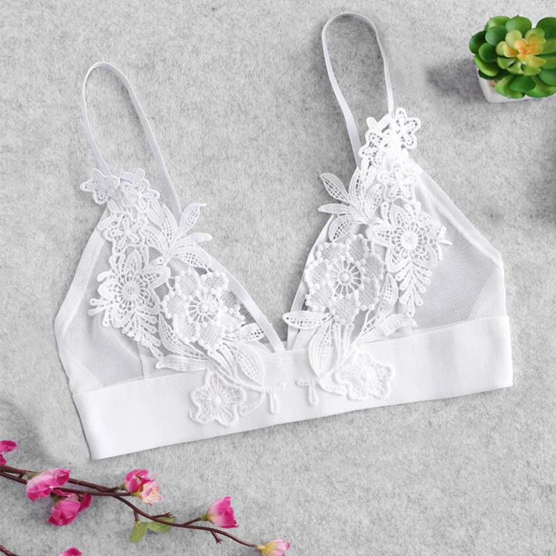 Женское Прозрачное нижнее белье bralette бюстгальтер на бретельках с цветочной