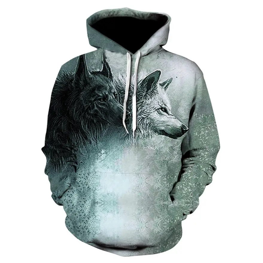 

Hot sale spring and summer men and women 3D printing hoodie ferocious wolf head anime pattern fashion sweater hoodie full size