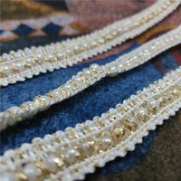 3 yards vintage 10mm width costume dress sewing supplies craft nylon gold pearl beads embroidered lace trim ribbon diy material