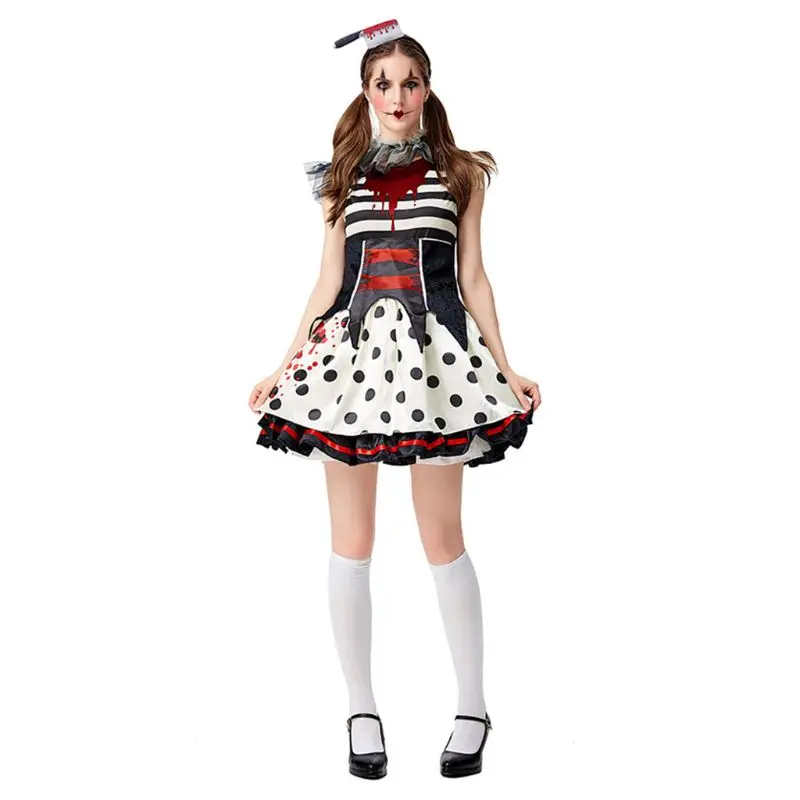 Для женщин маскарадный страшный кровавый клоунская пачка платье с Ножи повязка