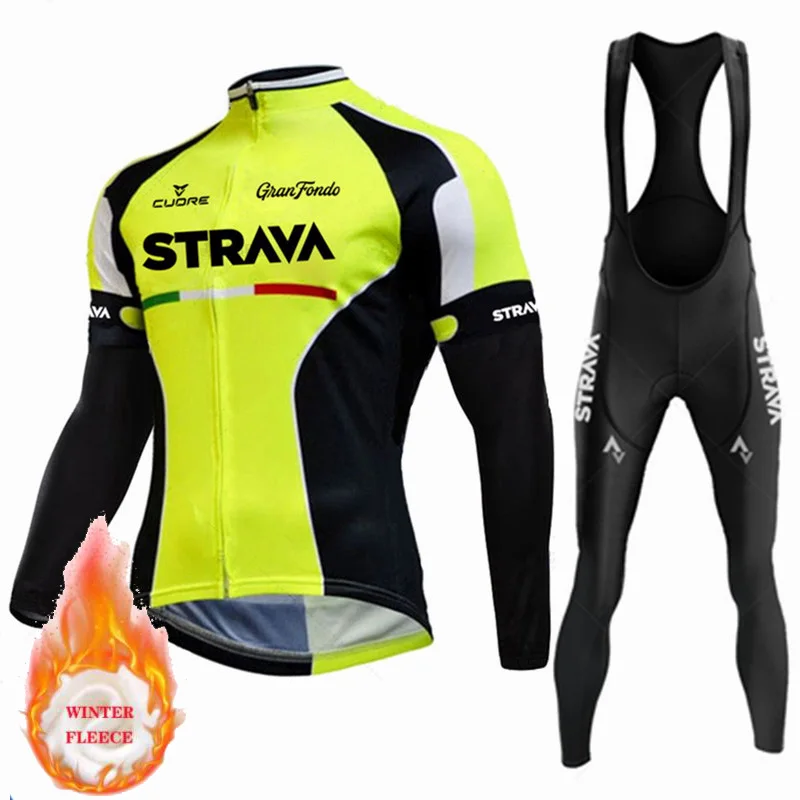 

STRAVA Winter Cycling Jersey Set Ropa Ciclismo Men's Thermal Fleece Racing Bike Cycling Suit Mountian Bicycle Cycling Clothing