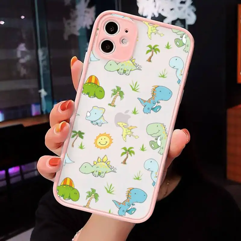 

Cute Dinosaur Baby Fashion Phone Case Matte Transparent for iPhone 7 8 11 12 s mini pro X XS XR MAX Plus cover funda