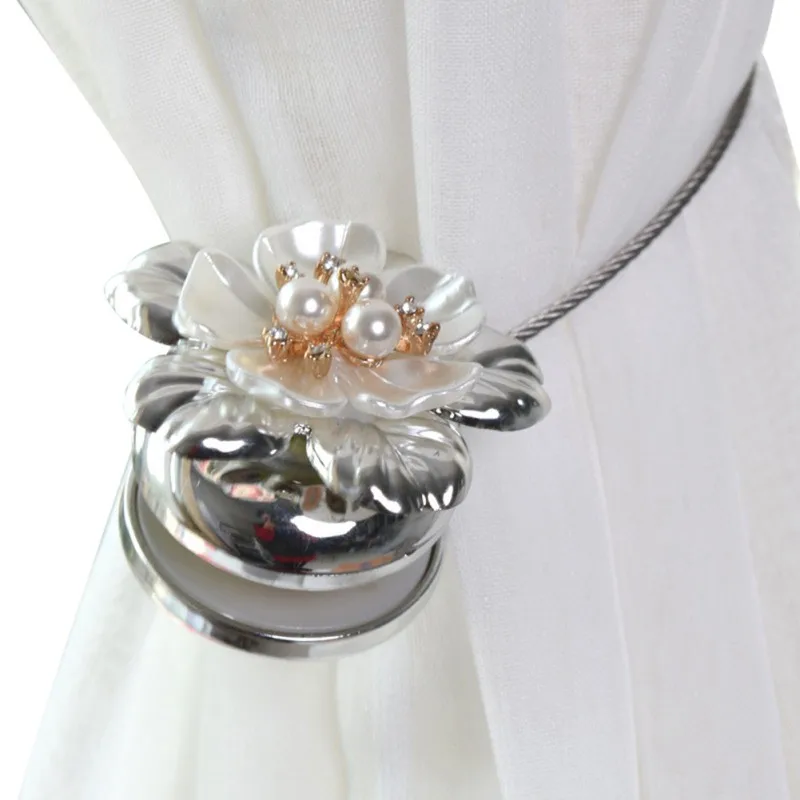 Занавески с магнитной пряжкой золотые серебряные цветочные стальные