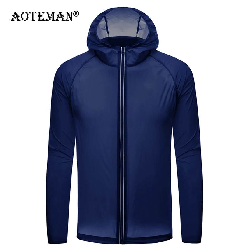 

Men Jackets Quick Dry Skin Coats Hooded Ultra-Light Windbreaker Reflective Zipper Male Waterproof Windproof Men's Coat LM001