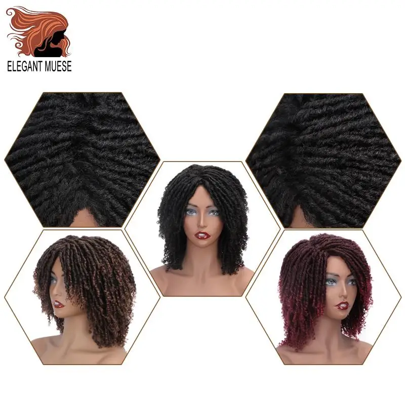 Elegant MUSES короткие синтетические парики для Для женщин 6 дюймов длинные мягкие Faux locs волосы парик с эффектом деграде(переход от темного к черный жук, вязанные крючком парики из косичек