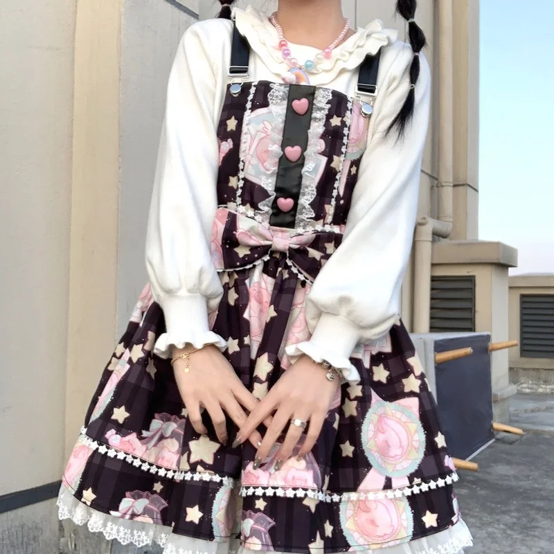 

Sweet and Kawaii Cute Japanese Lolita Strap Dress Dress Women Retro Victorian Gothic Cartoon Sleeveless Bow Lace Princess Dress