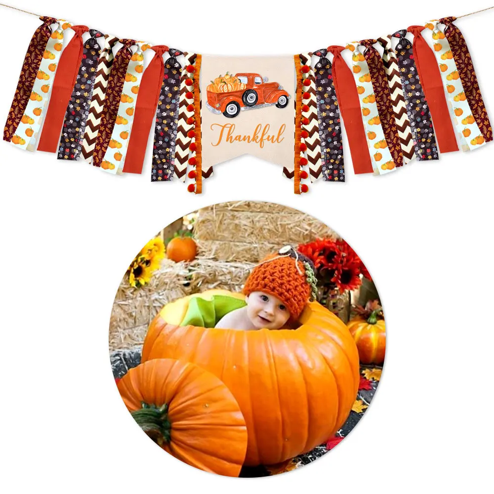 День благодарения высокий стул баннер мальчик девочка осень Тыква стульчик