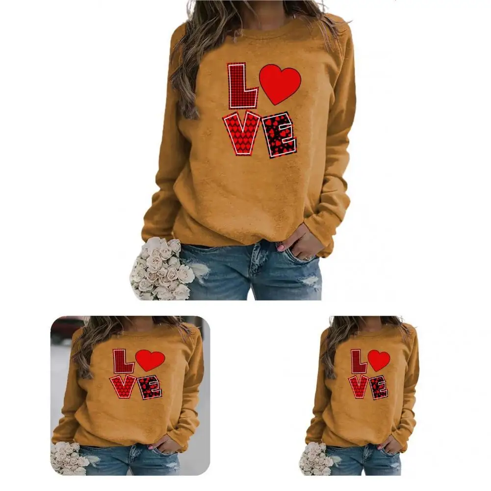 

Shrink Resistant Stylish Love Printing Women Basic Sweatshirt Skin-Touch Basic Sweatshirt Shrinkable Cuffs for Outdoor