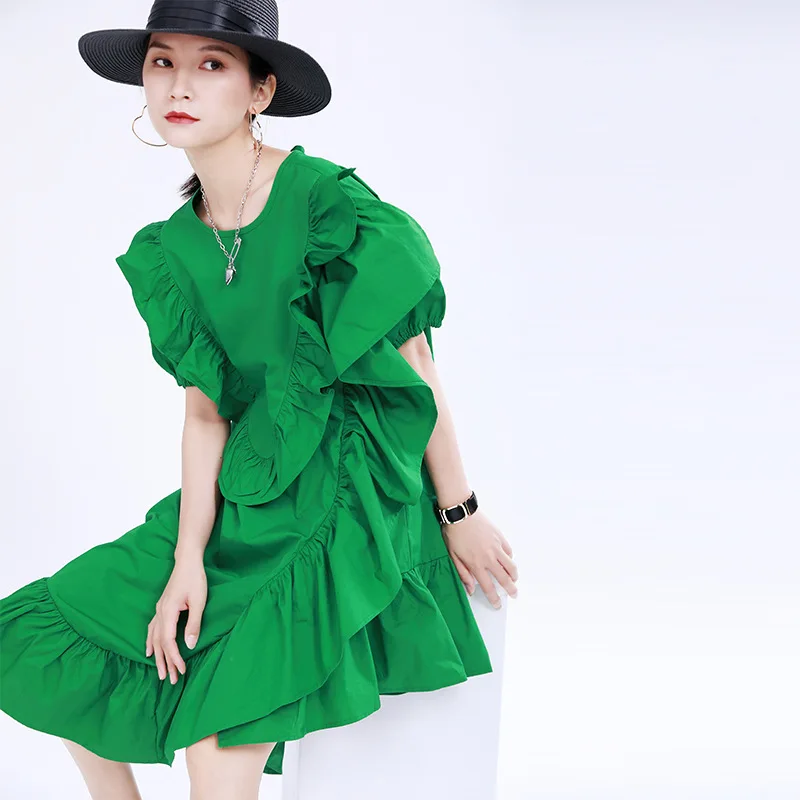 

MSXU Fungus Lace Dress Summer 2020 New Female Loose and Thin Ruffled Dress