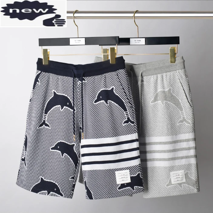 2021 Fashion TB THOM Brand Casual Men Women Summer Dolphin Pattern Cotton Sports Trousers Knee Length Jogger Track Shorts
