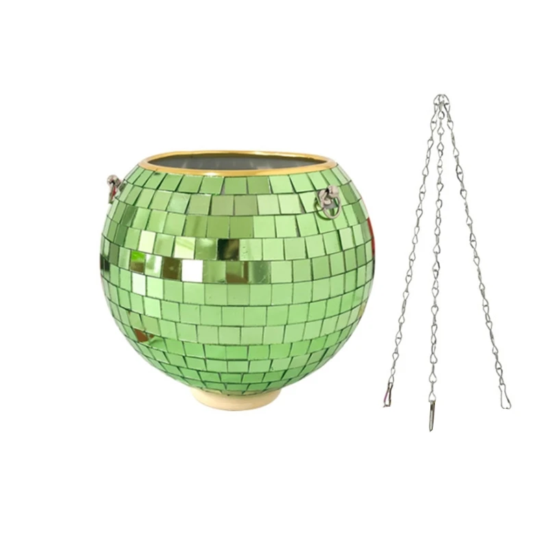 

H051 Mirror Disco Ball Hanging Planter Basket Shining Flower Pot Window Plant Holder