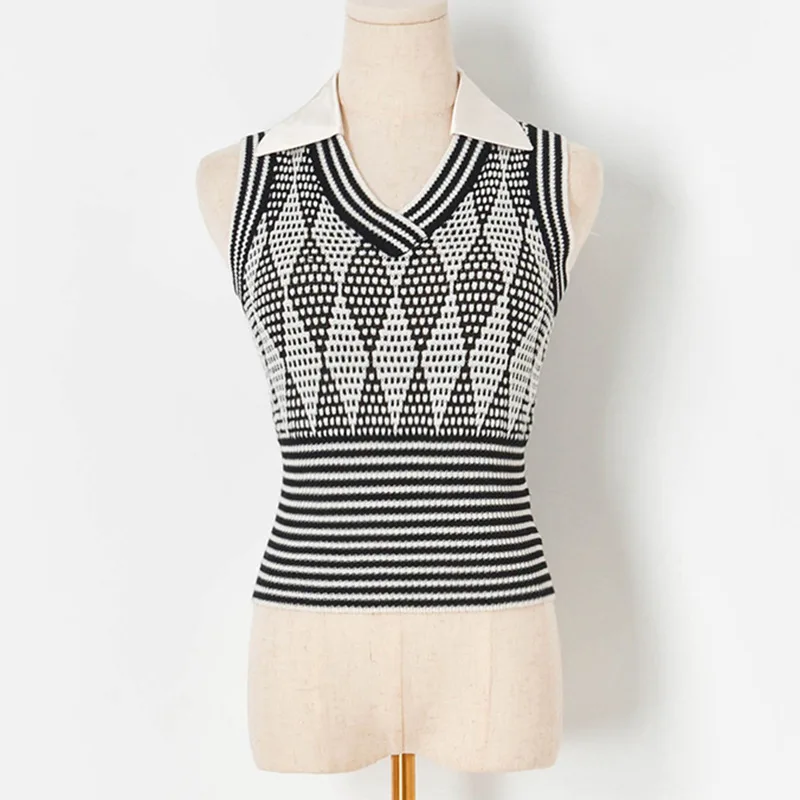 

Женский вязаный жилет с ромбовидным воротником, с высокой талией