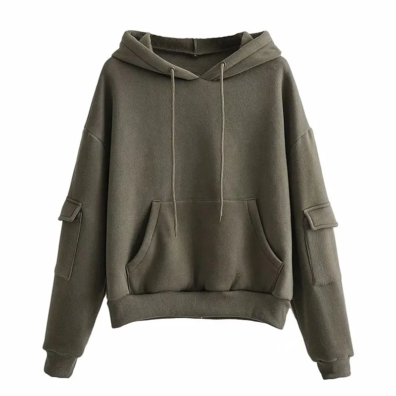 

Nlzgmsj Za Women 2021 Simply Casual Drawstring Autumn Hooded Sweatshirts Female Basic Pockets Hoodies Chic Pullover Tops 202108
