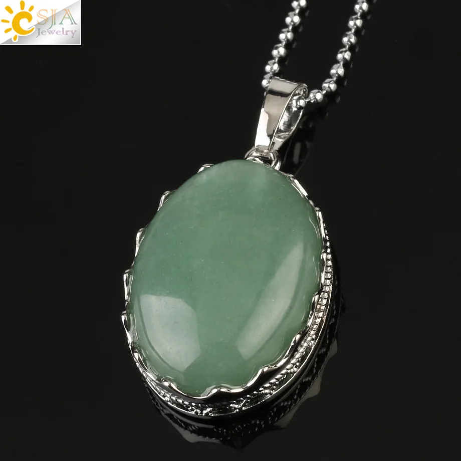 Green Aventurine Csja 30x20 мм натуральные подвески с камнями ожерелья рейки тигровый глаз хрустальные овальные бусины оправа в форме короны серебряный цвет модные ювелирные изделия G212 - Окраска металла: Green Aventurine
