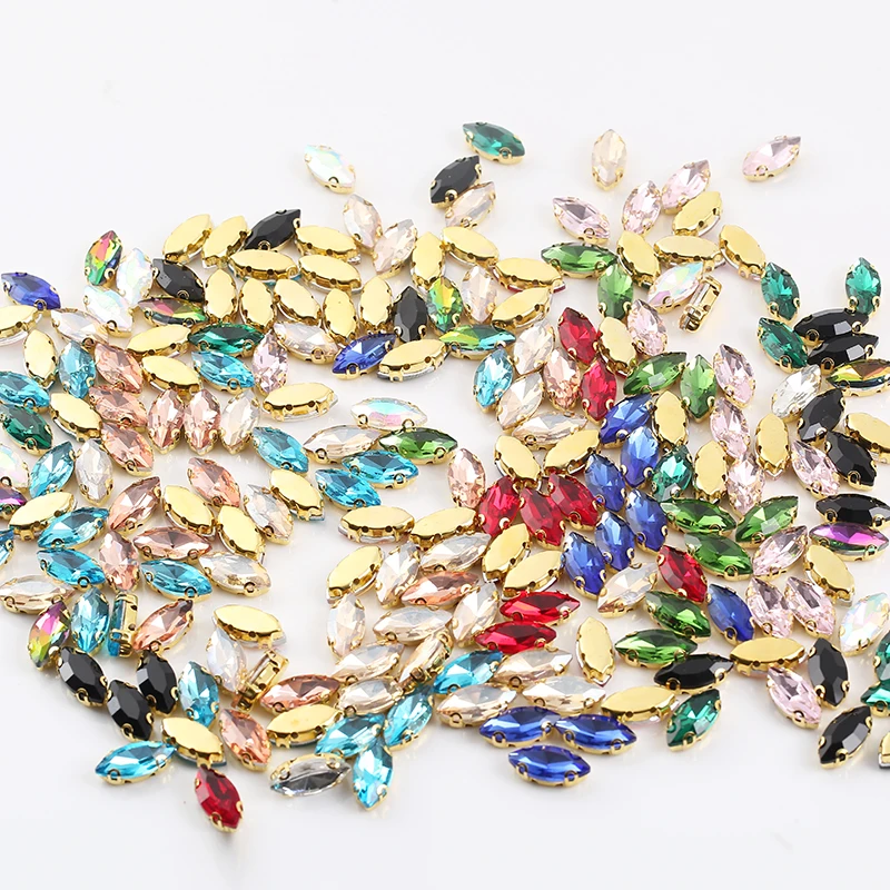 Mix Color Ресен 7x15mm 50 шт./упак. D Форма коготь на камнях лошадиный глаз faltback Стекло Швейные Стразы с отверстиями DIY Швейные аксессуары - Цвет: Mix Color