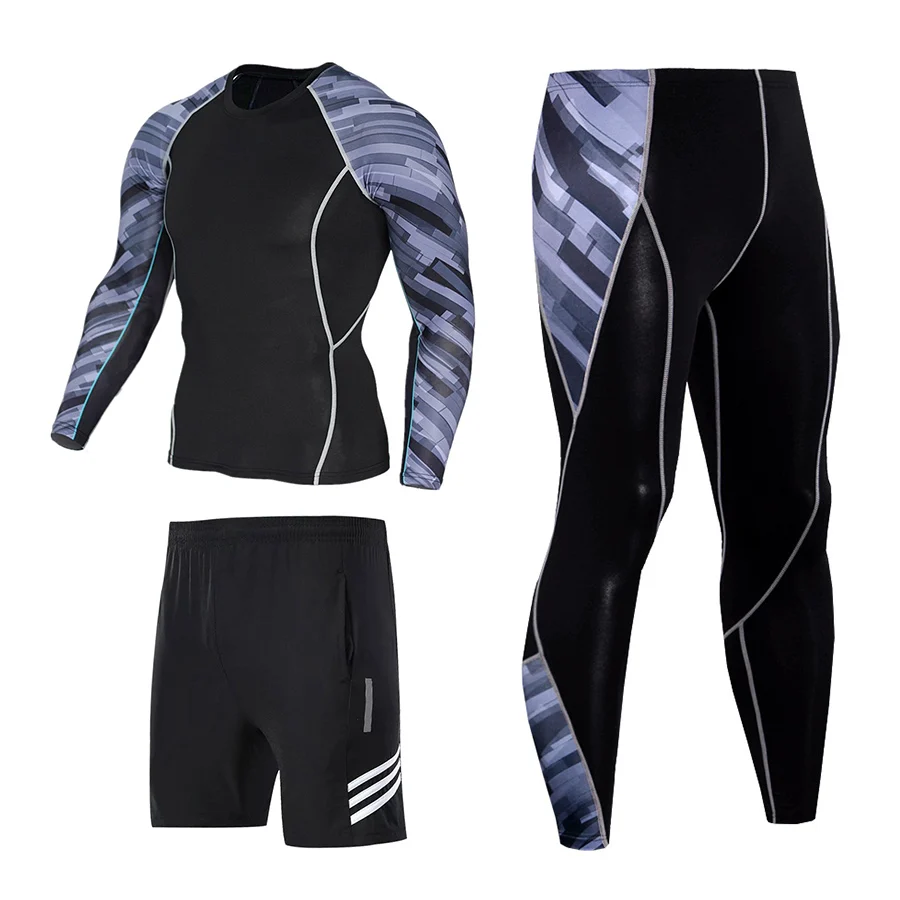 

Men's 3D printing compression exercise suit sportswear set quick-drying running sports gym training fitness men's suit