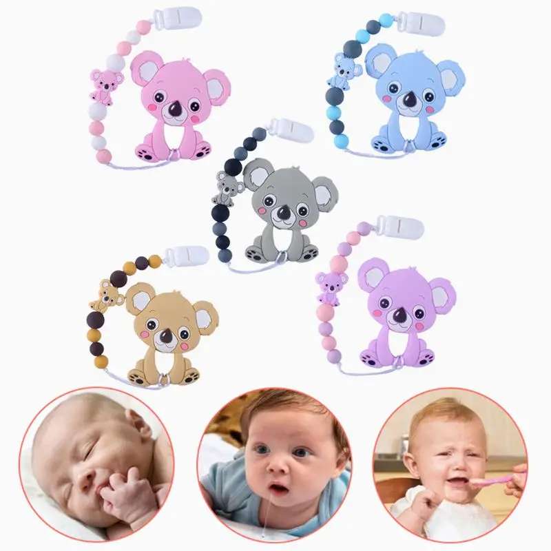 Младенцы молярная игрушка милый мультфильм животное коала зубной гель соска цепь Новорожденный ребенок силиконовый Прорезыватель для купания Подарки