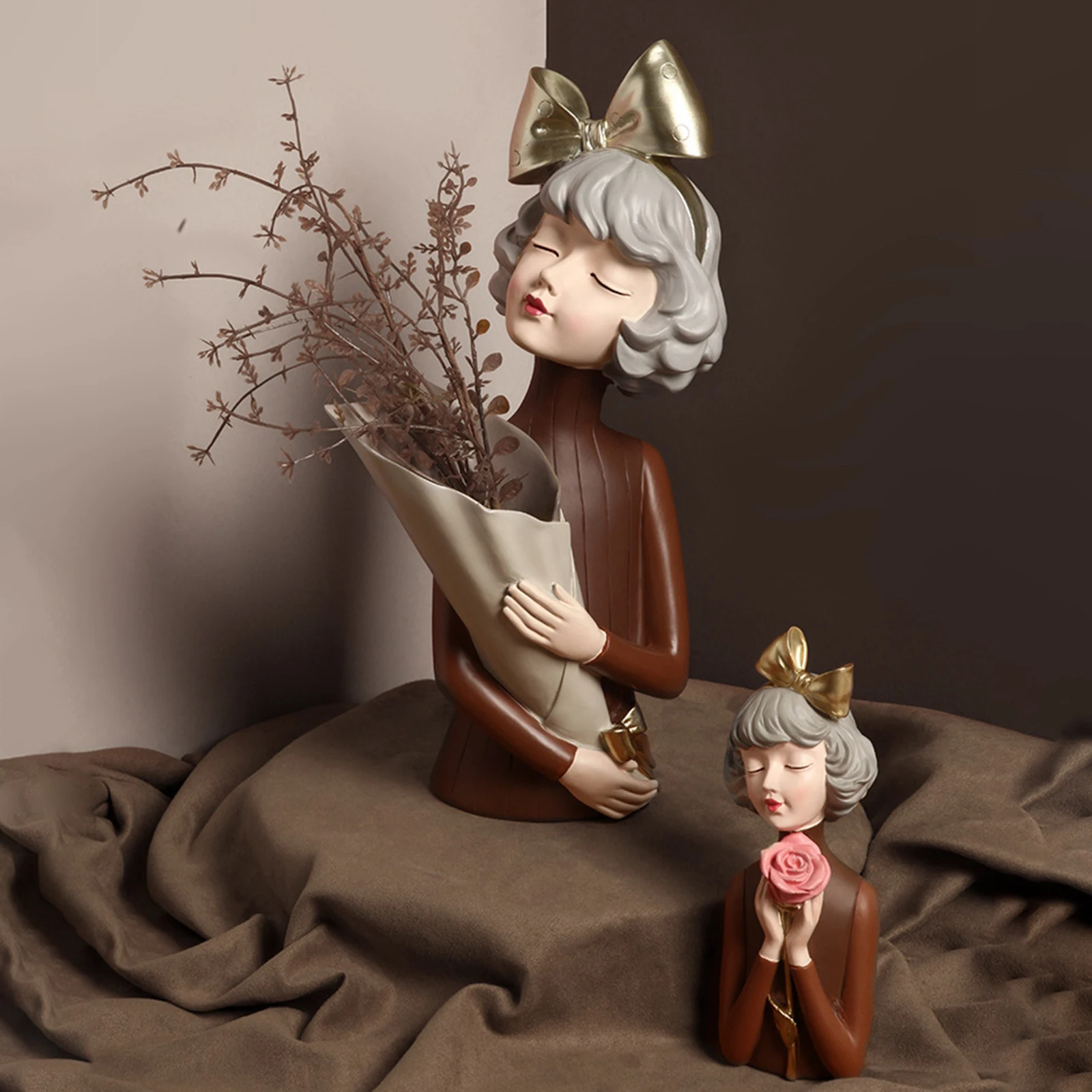 

Resin Figurine Girl Desktop Vase Home Office Sculpture Sculpted Ornaments