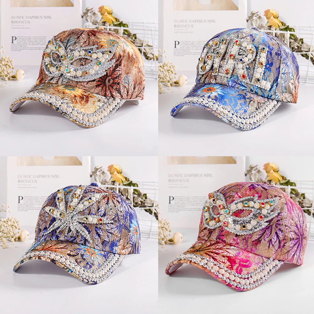 Outdoor Baseball Cap Diamond Painting Embroidery Flower Lace Cotton Snapback Hats Woman Rhinestone Female Cap Summer Sun Hat