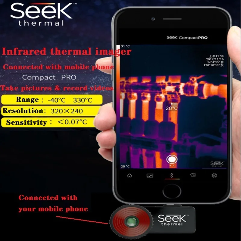 

Seek Thermal Imaging Infrared Imager Mobile Phone Camera Night Vision Device Floor Heating Thermal Imager Android/IOS Version