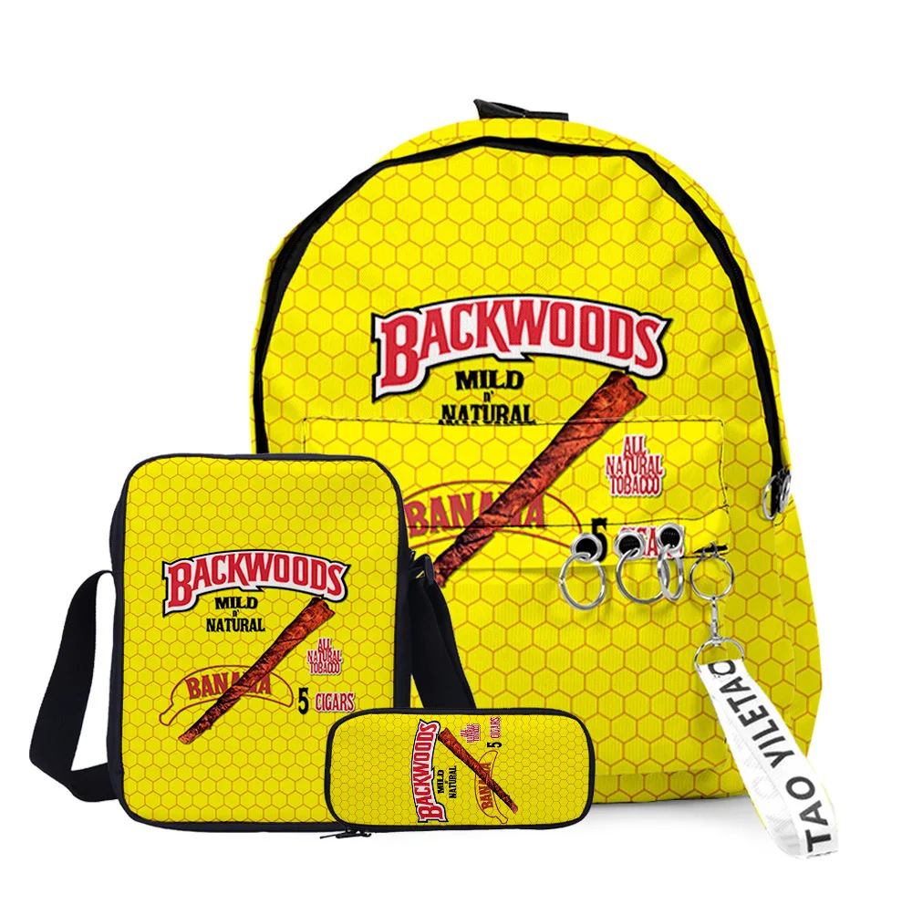 

BACKWOODS CIGARS Backpacks Three Pieces 3D Print Women Men Cosply Kpop Oxford Waterproof Teenage Students Boys Girls School Bags
