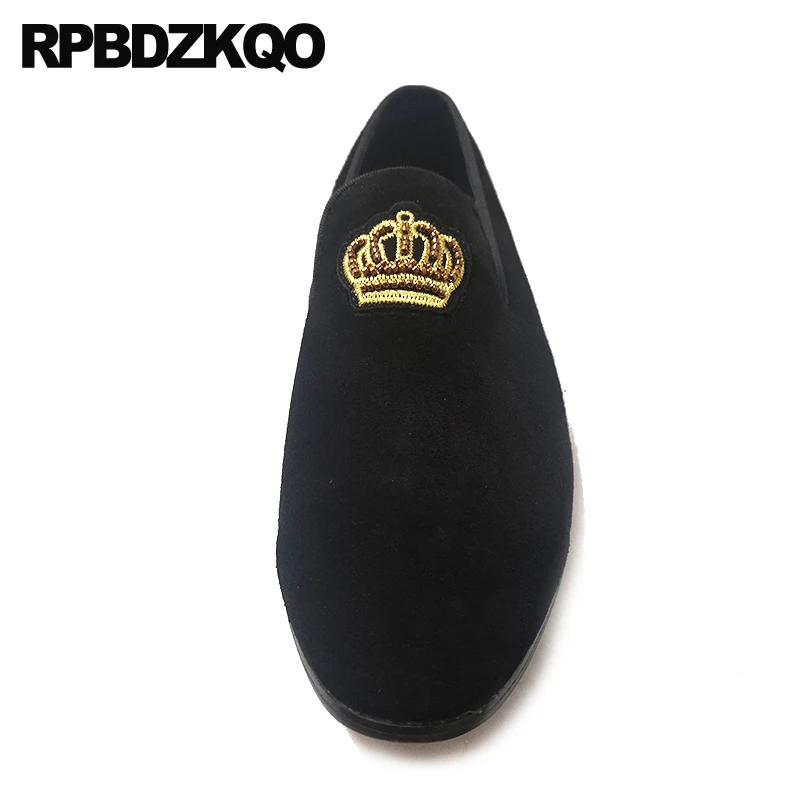 Лоферы с вышивкой бархатные черные летние в британском стиле большого размера